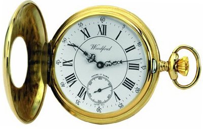 Woodford Swiss-Made Mechanical Half-Hunter Pocket , 1010, Deep Gold-Plated Separate Second-Hand Dial with Chain (Suitable for Engraving)