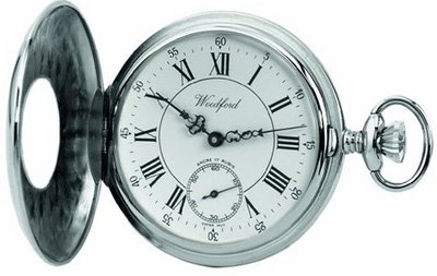 Woodford Swiss-Made Mechanical Half-Hunter Pocket , 1011, Chrome-Finished Separate Second-Hand Dial with Chain (Suitable for Engraving)
