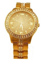 Totally Iced Out Baguette Bezel Gold Tone Bling Bing