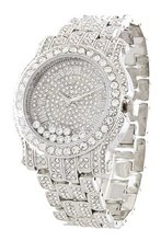 Totally Iced Out Pave Floating Crystal Silver Tone Hip Hop Bling Bing