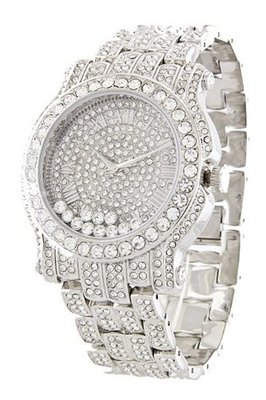 Totally Iced Out Pave Floating Crystal Silver Tone Hip Hop Bling Bing