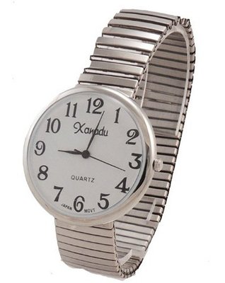 Unisex Stretch Band Silver Tone with Easy to Read Large Dial
