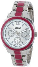 XOXO XO111 Silver Dial Silver-tone and Pink Enamel Bracelet