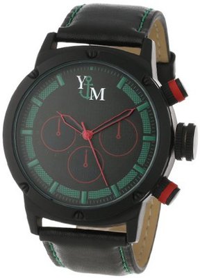 Yachtman YM750-GR Round Black Green Patterned Dial Genuine Leather Band