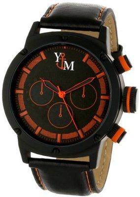 Yachtman YM750-OR Round Black Orange Patterned Dial Genuine Leather Band