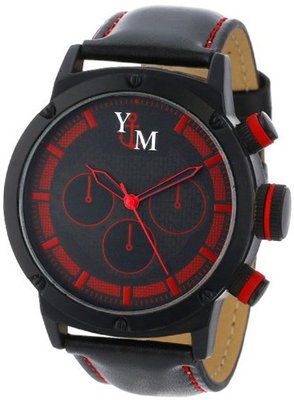 Yachtman YM750-RD Round Black Red Patterned Dial Genuine Leather Band