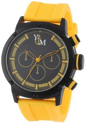 Yachtman YM750-YL Round Black Yellow Patterned Dial Coordinating Silicone Band