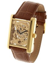 Yves Camani Julien Skeleton Mechanical with Gold Dial Analogue Display and Brown Leather Strap YC1022-B