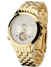 Yves Camani Navigator Diamond Gold Plated Automatic with White Dial Analogue Display and Gold Stainless Steel Bracelet G-30803-C