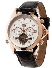 Yves Camani Navigator Diamond Rose Gold Automatic with White Dial Analogue Display and Black Leather Strap G-30803-B