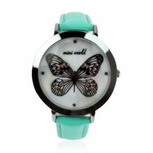 ZLyc Girls Butterfly Dial Design PU Leather Causal Wrist Mint Green