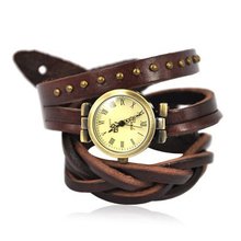 ZLYC Ladies BADE Leather Wrap Around Bracelet Wrist Quartz Brown