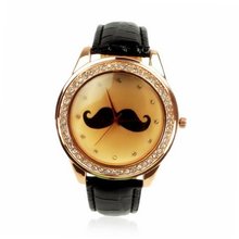 ZLYC Ladies Fashion Faux Diamond Accent Mustache Dial Causal Wrist Gold