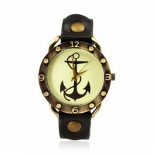 ZLYC  Leather Vintage Anchor Dial Wrist Brown