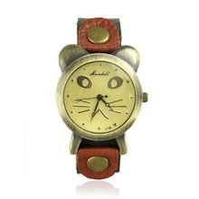 ZLYC Retro Girl Cat Face Leather Wrist Green