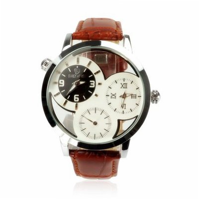 ZLYC  Three Small Dial Vintage Leather Mechanical Brown