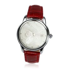 ZLyc Vintage Camellia Round Face Red Leather Strap Wrist